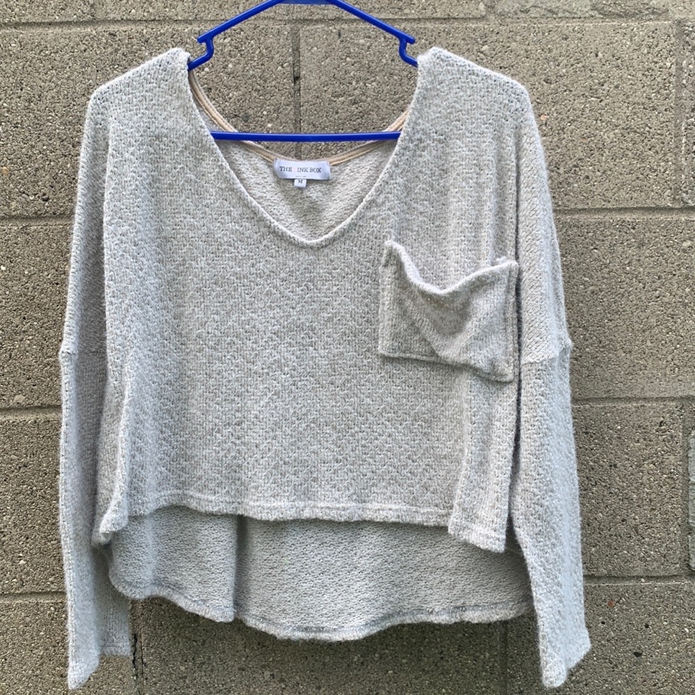 Oversized Cream Soft Crop Sweater Pink Box